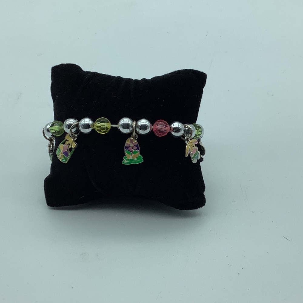 Colorful Easter Charm Bracelet with Silver Beads